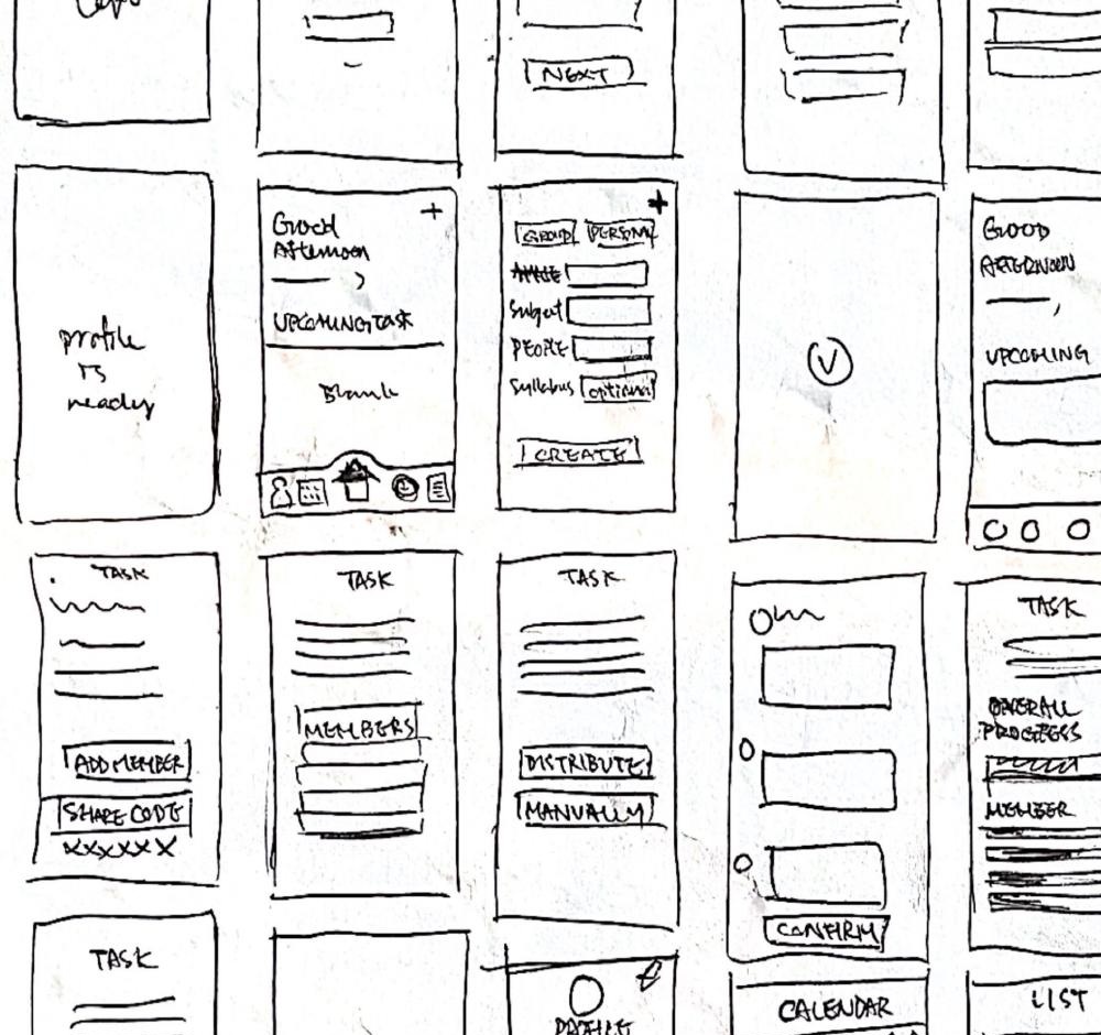 Low-fidelity Groupmate mobile interface sketches
